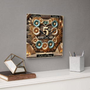 Horloge Carrée Harmonie rustique 5e anniversaire Chef-d'oeuvre fl