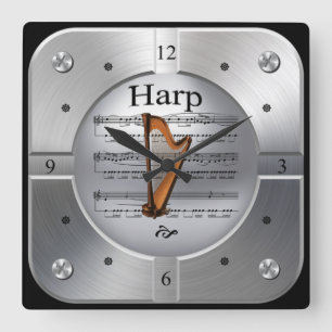 Horloge Carrée Harp ~ Sheet Music ~ Brushed Silver Color ~