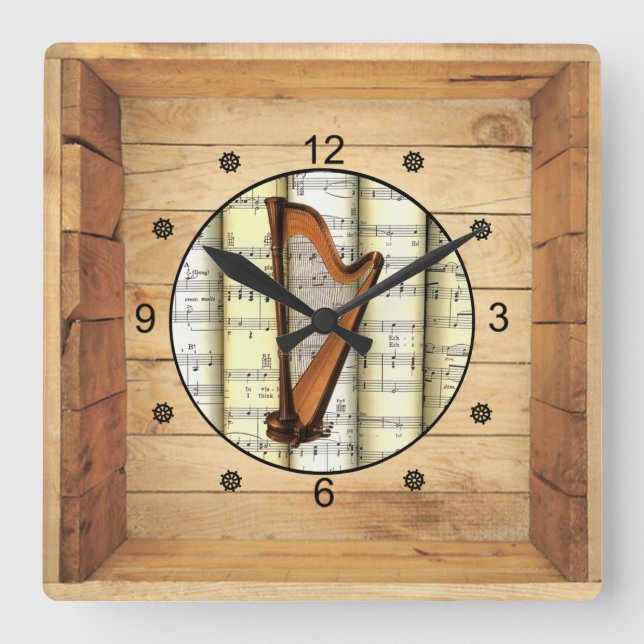 Horloge Carrée Harpe ~ 3 Dimensions ~ Boîte d'art populaire ~ (Recto)