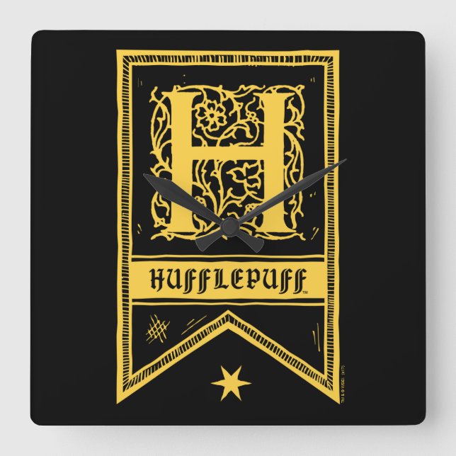 Horloge Carrée Harry Potter | Bannière Monogramme Hufflepuff (Recto)