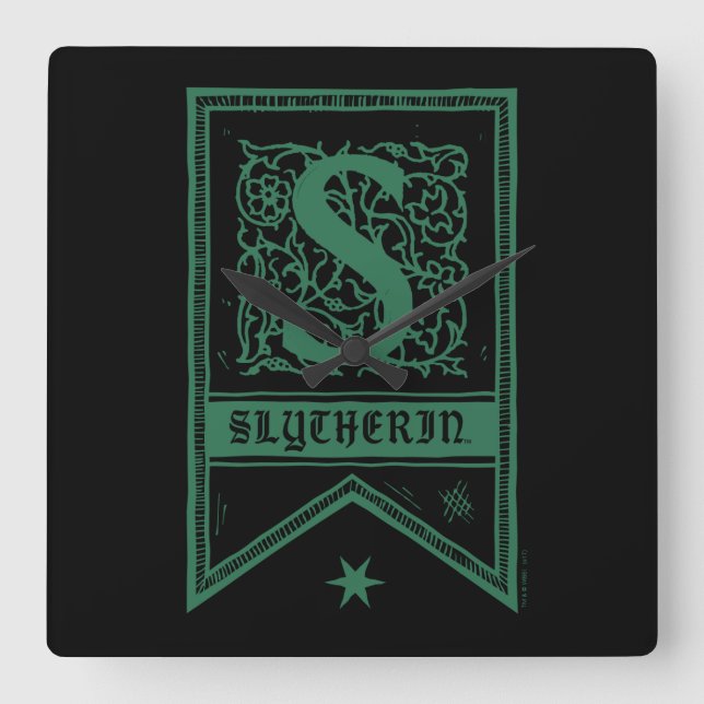Horloge Carrée Harry Potter | Bannière Monogramme Slytherin (Recto)