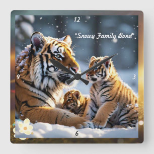 Horloge Carrée "Havre de neige pour la famille du tigre"