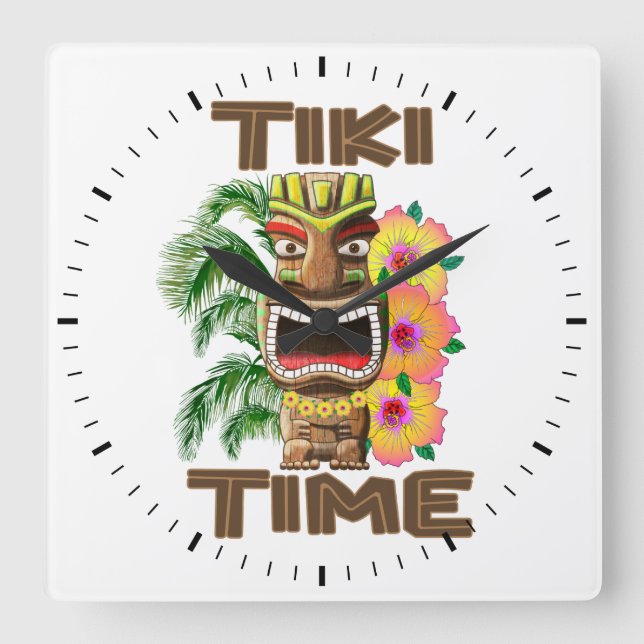 Horloge Carrée Hawaii Luau Tiki (Recto)
