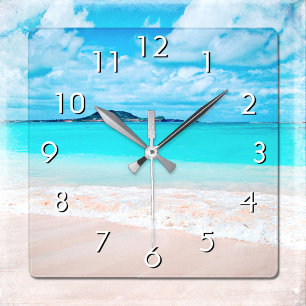 Horloge Carrée Hawaii plage de sable tropical turquoise photo de 