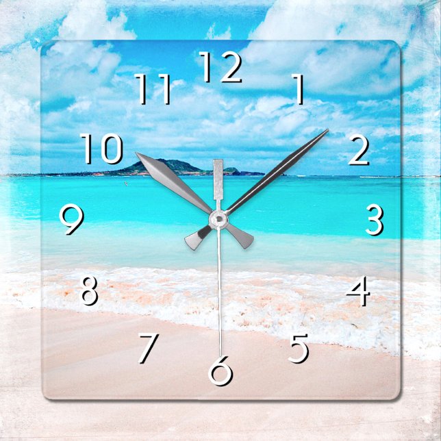 Horloge Carrée Hawaii plage de sable tropical turquoise photo de  (Créateur téléchargé)
