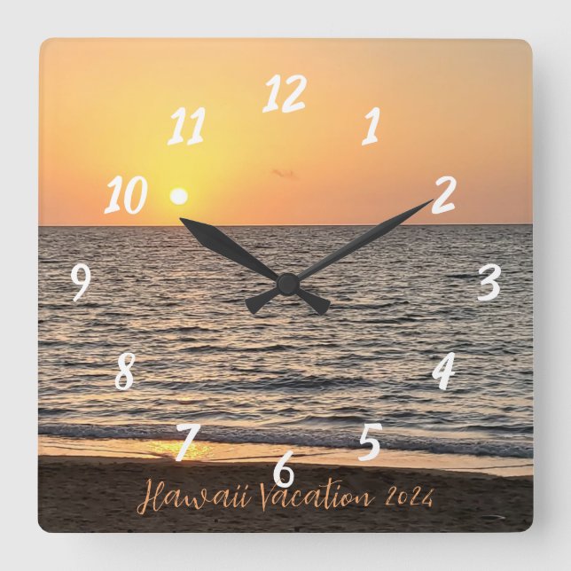 Horloge Carrée Hawaii Sunset photo (Recto)