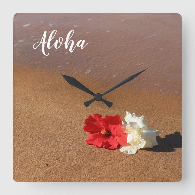 Horloge Carrée Hawaiian Beach Hibiscus Wall Clock (Recto)