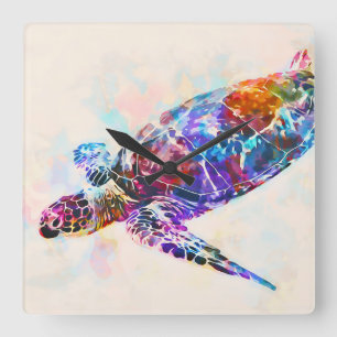 Horloge Carrée Hawaiian sea Turtle Watercolor