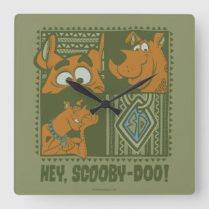 Horloge Carrée Hé graphique de carré de tribal de Scooby-Doo