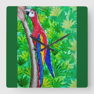 Horloge Carrée Hé, il y a une Macaw écarlate dans cet arbre !