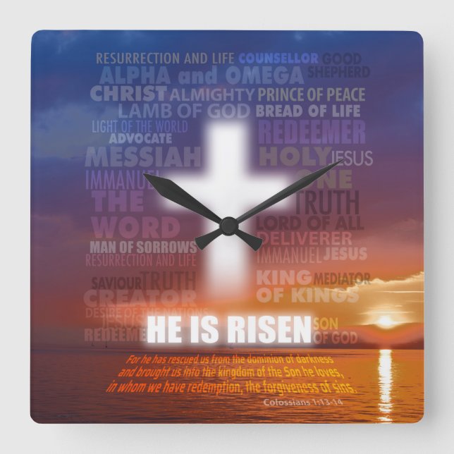 Horloge Carrée He is Risen - Easter  (Recto)