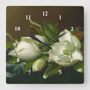 Horloge Carrée Heade Magnolias peinture florale