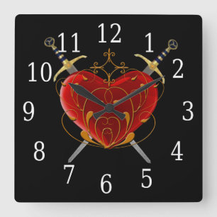 Horloge Carrée Heart & Daggers Square Clock