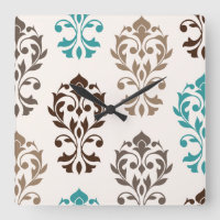 Heart Damask Art I Browns Turquoise Cream