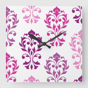 Horloge Carrée Heart Damask Art I Pink Plums White