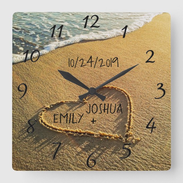 Horloge Carrée Heart in the Sand Beach Shore Tropical Ocean View (Recto)
