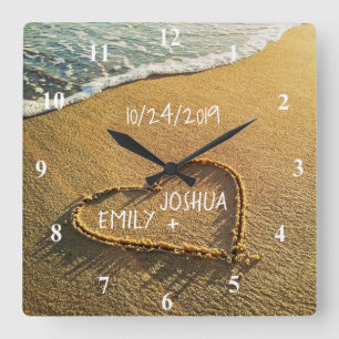 Horloge Carrée Heart in the Sand Beach Shore Tropical Ocean View