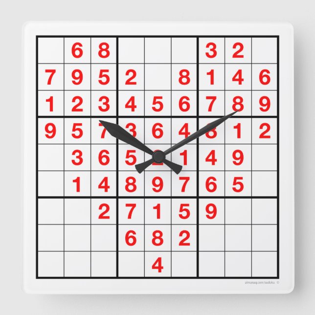 Horloge Carrée Heart Sudoku Clock with downloadable puzzle (Easy) (Recto)