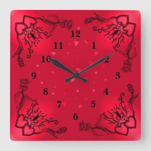 Horloge Carrée Heart with Flower and Butterfly