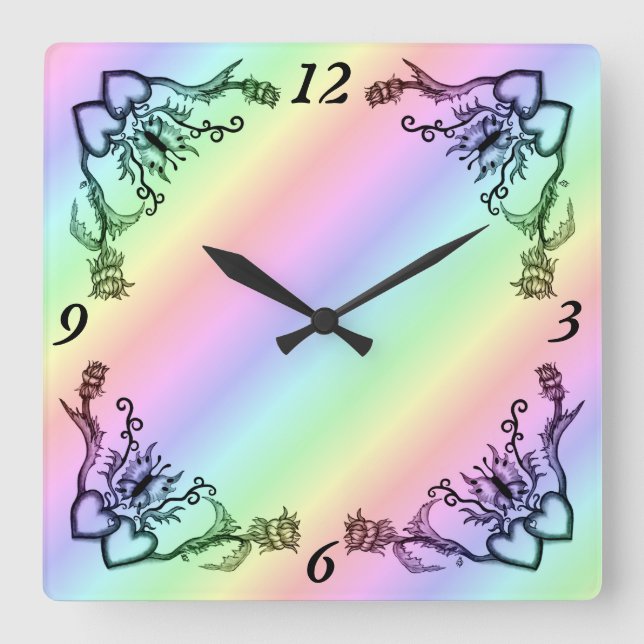Horloge Carrée Heart with Flower and Butterfly (Recto)