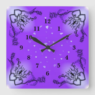 Horloge Carrée Heart with Flower and Butterfly