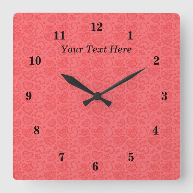 Horloge Carrée Hearts Wall Clock Love - Your Special Text (Recto)