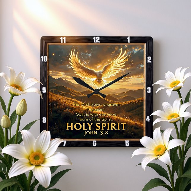 Horloge Carrée Heaven Holy Spirit Dove Majestic John 3:8 Verse (Créateur téléchargé)