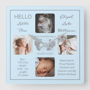 Horloge Carrée Hello Little One Baby Four Photo Square Wall Clock