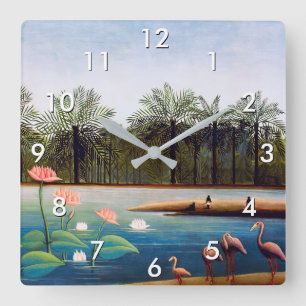 Horloge Carrée Henri Rousseau - The Flamingoes