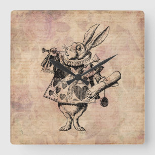 Horloge Carrée Herald White Rabbit Alice au pays des merveilles F