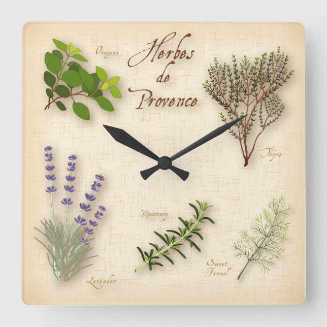 Horloge Carrée Herbes de Provence (Recto)