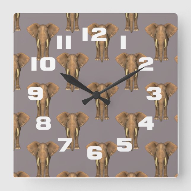 Horloge Carrée Herd d'Eléphants (Recto)