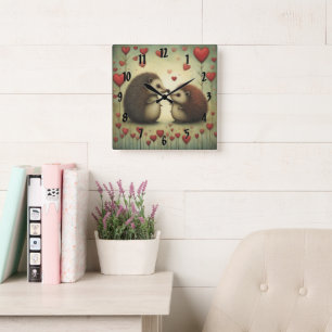 Horloge Carrée Hérisson Amour 1