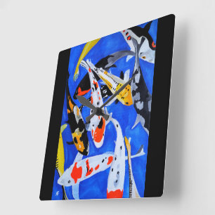 Horloge Carrée Héritage de la peinture japonaise de carpes koï pa