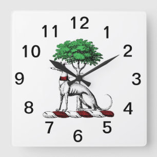 Horloge Carrée Héritier de Greyhound Whippet avec arbre héraldiqu