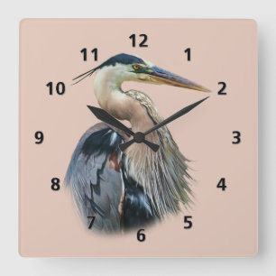Horloge Carrée Héron de grand bleu personnalisable