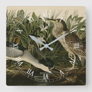 Horloge Carrée Héron de nuit, Qua Bird, Audubon's Birds of Americ