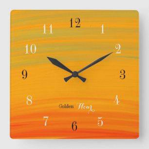 Horloge Carrée Heure Dorée – Dégradé de Coucher de Soleil