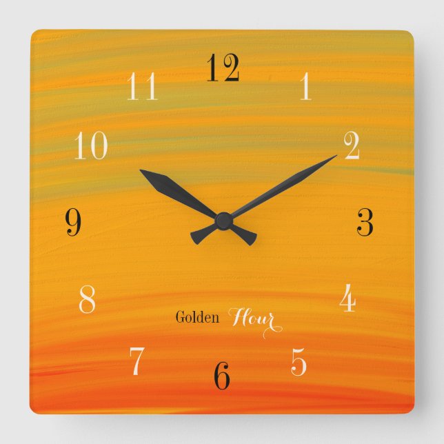 Horloge Carrée Heure Dorée – Dégradé de Coucher de Soleil (Recto)