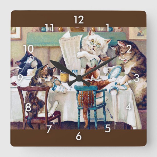 Horloge Carrée Heure du petit-déjeuner de chat, Louis Wain (Recto)