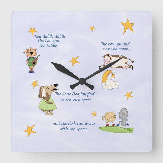 Horloge Carrée Hey Diddle Diddle - Nursery Rhyme (Recto)