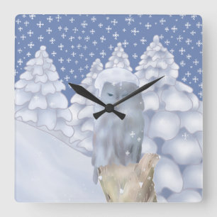 Horloge Carrée Hibou dans la neige