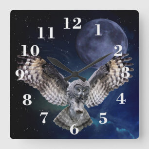 Horloge Carrée Hibou en vol