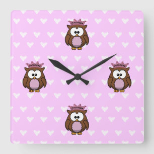 Horloge Carrée hibou princesse
