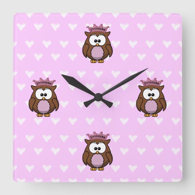 Horloge Carrée hibou princesse (Recto)
