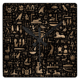 Horloge Carrée Hiéroglyphes égyptiens anciens - Noir et or