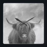 Horloge Carrée High Cow Scotland Clouds Black White<br><div class="desc">Cette conception peut être personnalisée en choisissant l'option Modifier la conception. Vous pouvez également transférer sur d'autres objets. Contactez-moi à l'adresse colorflowcreations@gmail.com ou utilisez l'option conversation en haut de la page si vous souhaitez avoir cette conception sur un autre produit ou avez besoin d'aide. Voir d'autres de mes dessins ou...</div>