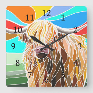 Horloge Carrée Highland Cow