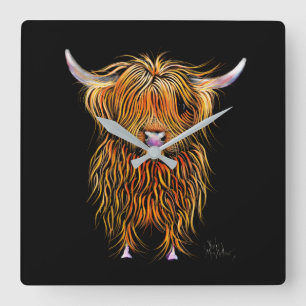 Horloge Carrée HiGHLaND CoW PRiNT SCoTTiSH ' HuMPHReY ' CLoCK