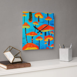 Horloge Carrée Hippie Dreamy Retro Vibe Enchanter Champignons